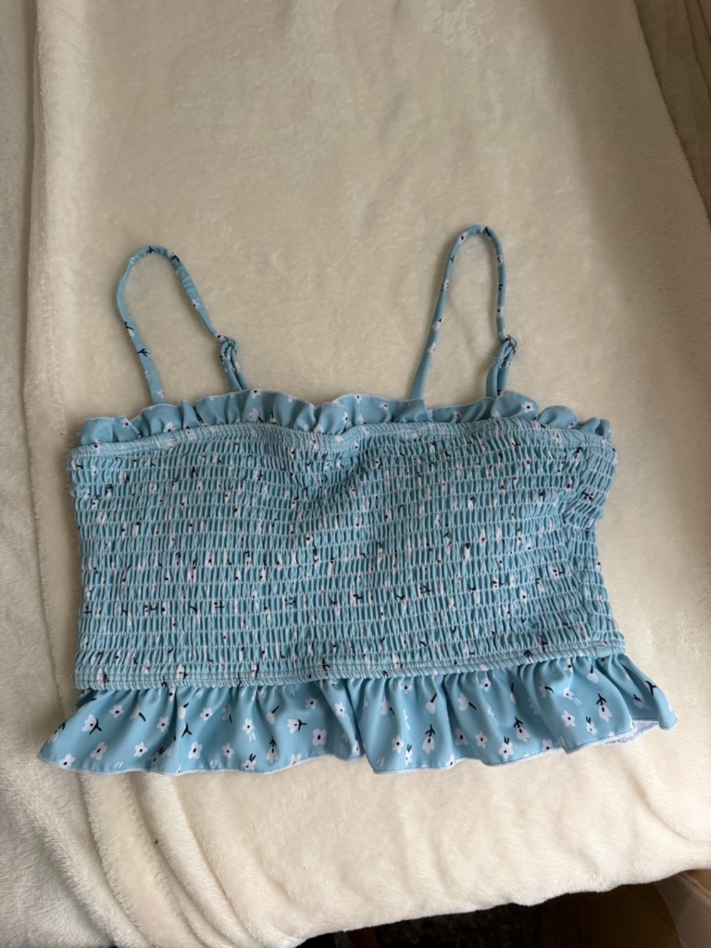 Light Blue Smocked Ruffle Swimming Top